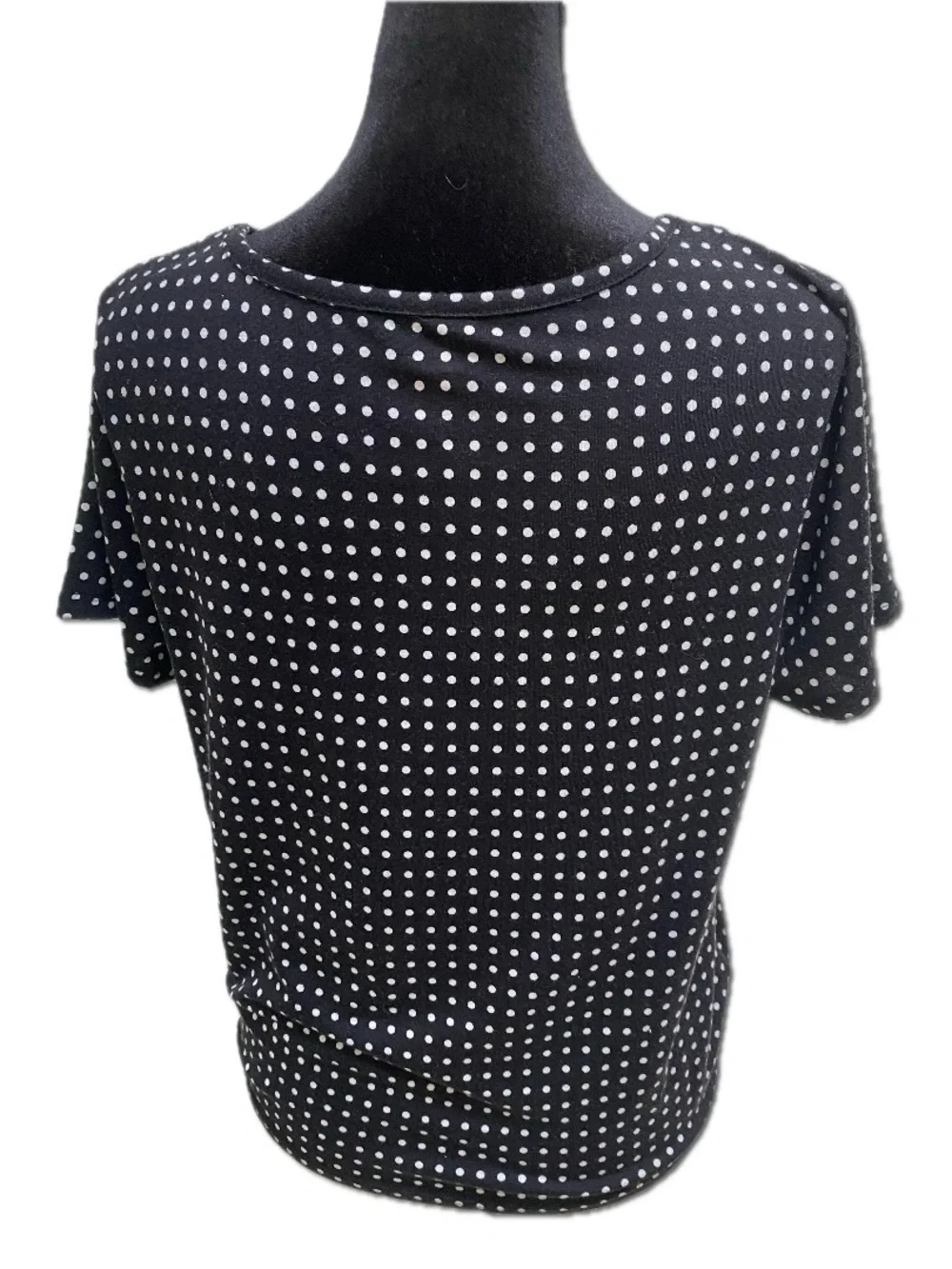 SO Black and White Polka Dot Short Sleeve Tie-Front Top